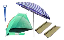 Comprar Combo Playa Sombrilla 2mts Aluminizada + Carpa Playera 