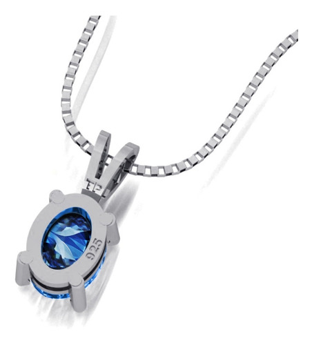 Imagem 4 de 6 de Colar Topázio Azul Prata 925 Oval 8x6mm- Corrente Veneziana