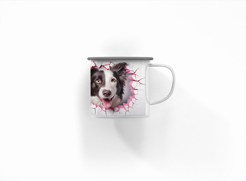 Taza Lechero Enlozado Perro Raza Border Collie