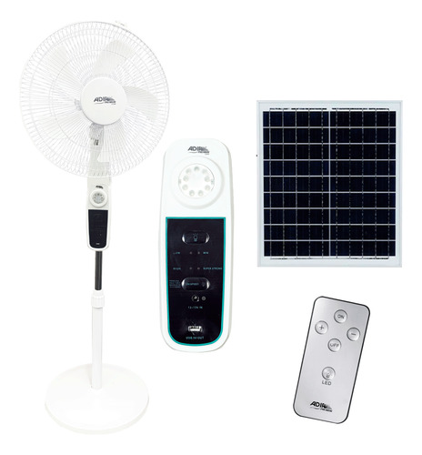 Ventilador Solar Recargable 17pul Con Luz Y Control Adir Blanco