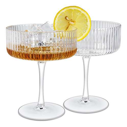 Ribbed Coupe Glasses Set Of 2, .8 Oz Fluted Cocktail Glass