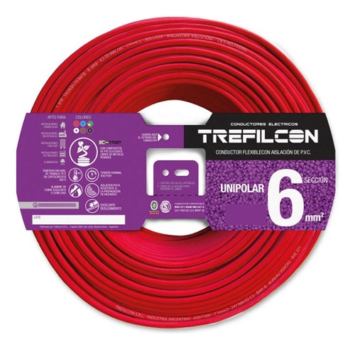 Cable Unipolar 6mm Normalizado Trefilcon Rollo X 100 Mts