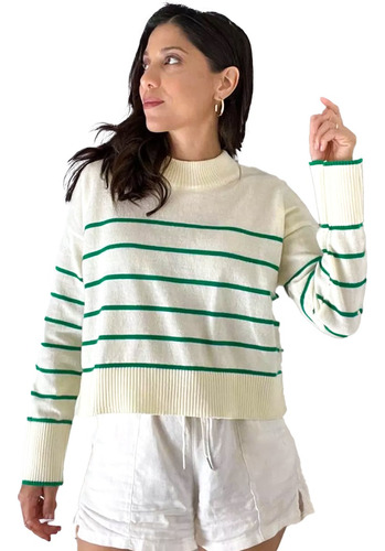 Sweater Mujer Lanilla Rayado Moda Invierno Abrigo