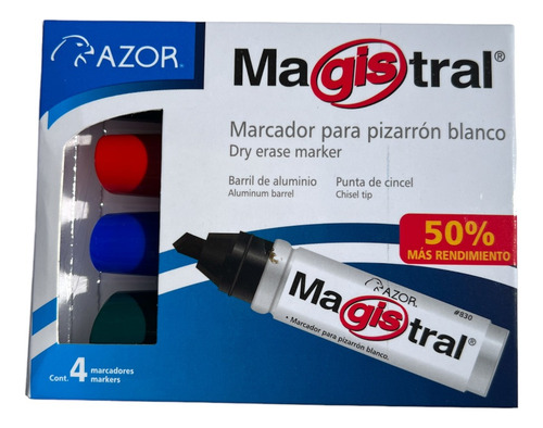 Marcador Para Pizarrón Blanco Magistral Aluminio C/ 4 Piezas