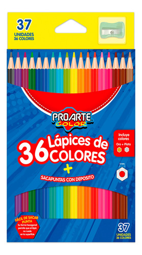 Lápices 36 Colores Hexagonales Con Sacapunta Escolar Proarte