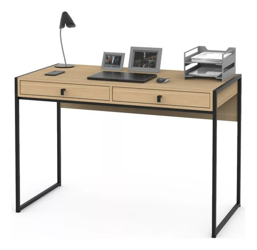 Escritorio Linea Industrial Caño Metal Hierro Negro Roble