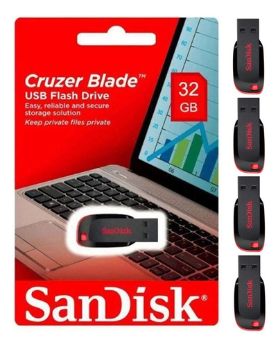 5 Uni. Pen Drive Sandisk 32gb Para Computador Preto Sandisk
