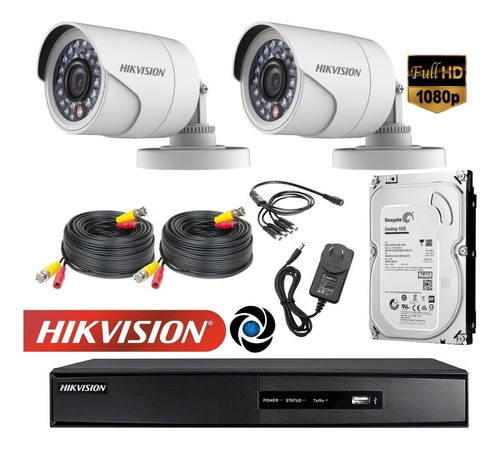 Imagen 6 de 10 de Kit Seguridad Hikvision Dvr 4ch + 2 Cámaras 2mp 1080p +disco