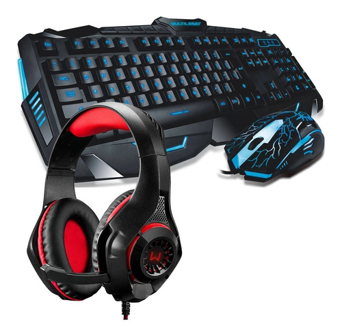 Kit Gamer Teclado + Mouse + Fone Headset Headphone Vermelho