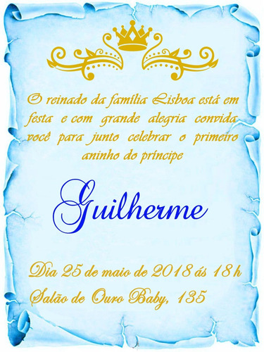 Imagem 5 de 5 de 80 Convite Pergaminho Realeza Azul (menino)