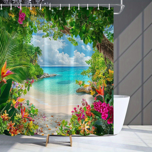 Cortina De Baño Con Patrón De Playa Marina, 180 * 180cm