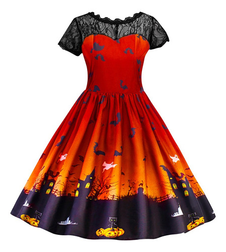 Vestido De Bruja Estampado Para Niños De Halloween