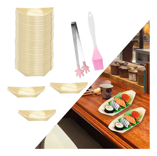 M 100 Piezas De Barco De Sushi De Madera Vajilla De Sushi