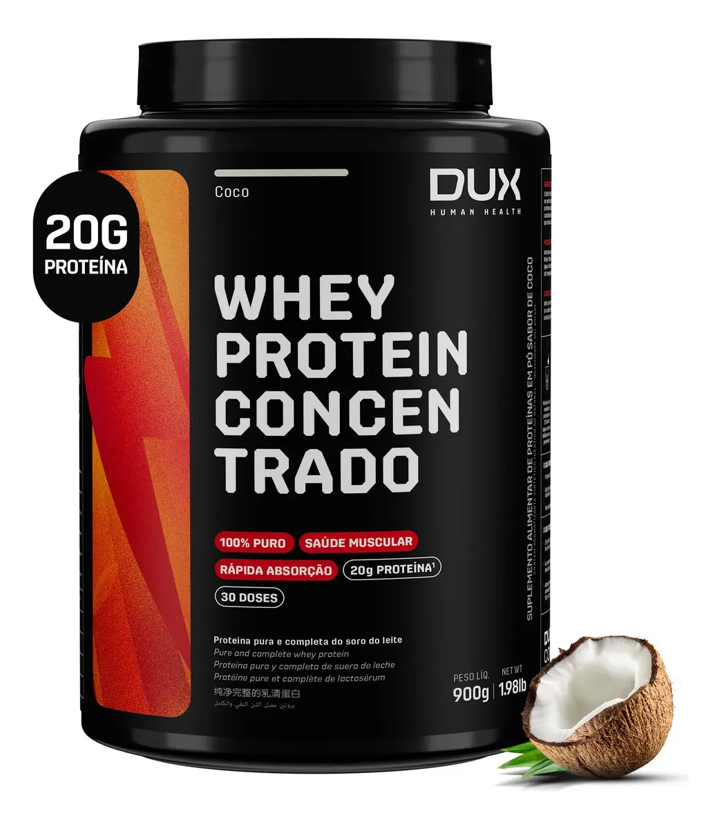 Dux Nutrition DUX HUMAN HEALTH Whey Protein Concentrado Suplemento 900g Sabor Coco