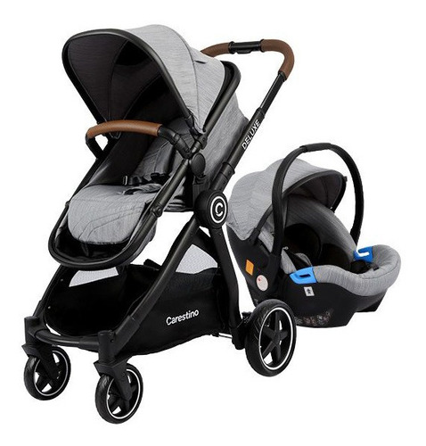 Coche de paseo Carestino 3 en 1 Deluxe V2 greige con chasis color negro