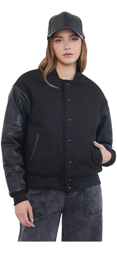 Chaqueta Mujer Varsity Negro Corona