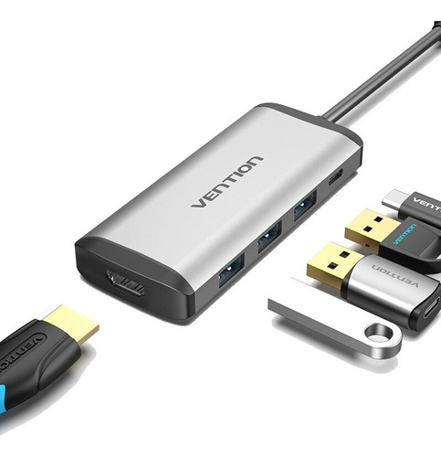 Adaptador Hub Usb Tipo C 5 En 1 - Hdmi 4k 30hz /3x Usb A/ Pd