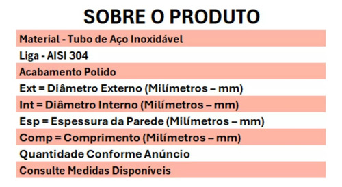 Tubo Inox 304 Ext=9.20mm X Int=6.50mm C=300mm (kit 1 Uni)