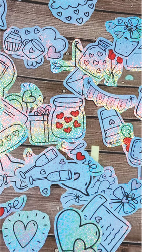 Sobre Cajita Stickers Holograficos San Valentin Amor Enamora