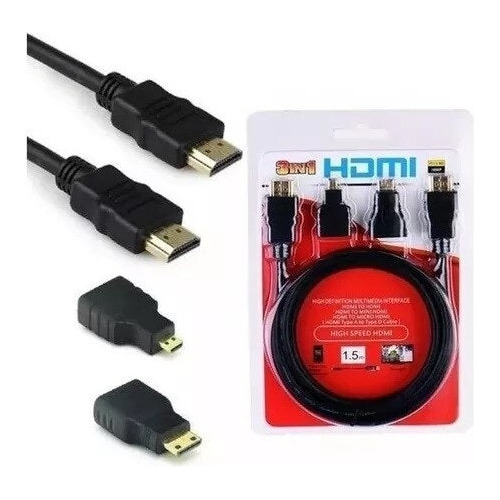 Cable Hdmi Hdtv 1.5m Adaptador 3 En 1