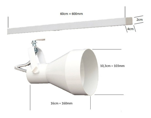 Imagem 4 de 5 de Luminárias Spot P/ 3 Lâmpadas Par30 E27 Trilho De 60 Cm