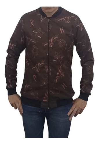 Campera Jacket Tipo Bomber Hombre Marron Estampado 