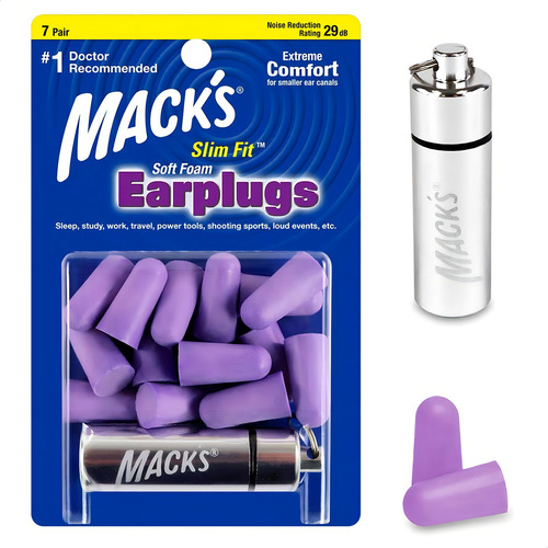Protetor Auricular Mack's Slimfit 29db 7 Pares + Case Cor Violeta