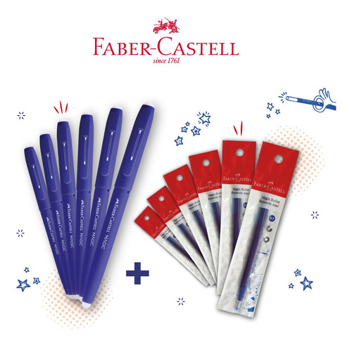 Imagen 1 de 4 de Combo 6 Roller Magic+6 Repuestos Azules Faber-castell