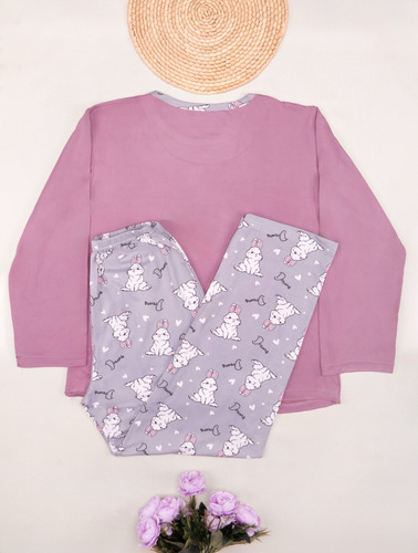 Conjunto Pijama Mujer Playera Pantalón Algodón Comoda Fresca
