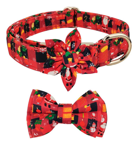 Collar De Perro De Navidad Con Lazo Y Lazo De Flores, Collar