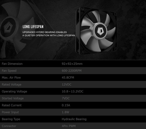 Imagen 8 de 8 de Cooler 92mm Id-cooling Pwm 2200rpm 4 Pines 92 X 92 X 25mm