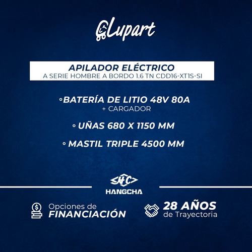 Apilador Eléctrico 0 Hs Hangcha 1.6tn A Serie Hombre A Bordo