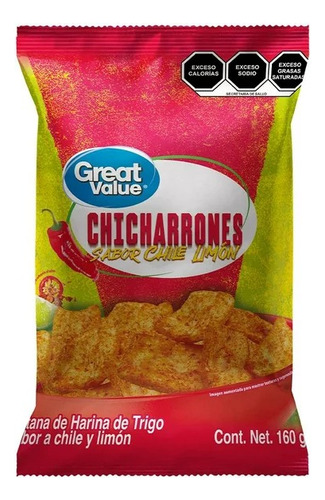 5 Pzas Botana De Trigo Great Value Chile Limón 160 G