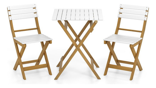 Juego De Dos Sillas Y Mesas Plegable Blanco De Madera