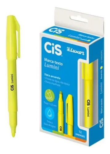 Pincel Caneta Marca Texto Cis Lumini Amarelo 12 Unid Caixa