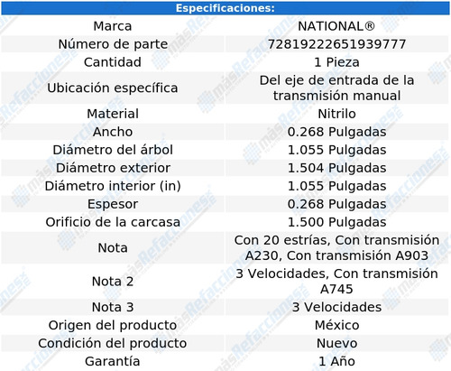 Retén Eje Entrada T/ M D110 Pickup 66 Al 72 National