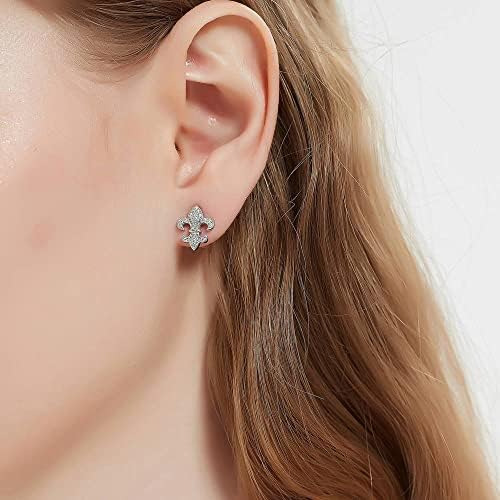 Berricle Aretes De Plata De Ley Con Flor De Lis Y Circonita