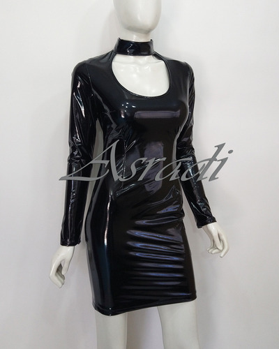 Sexy Vestido De Charol Ajustado Cuero Tipo Latex Pu Gotico
