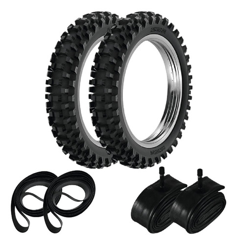 Kit Pneu 110/100-18+80/100-21 Rw33 Rinaldi + Camaras +cintas