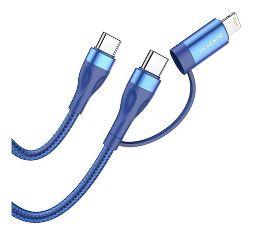 Cable Carga Rápida 2 En 1 Tipo-c A C 60w Para iPhone Pd 20w Color Azul