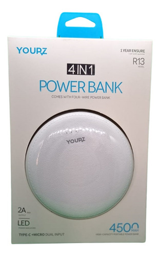 Power Bank Yourz 4500mah 4 En 1 R13 Usb/v8/type-c/lightning