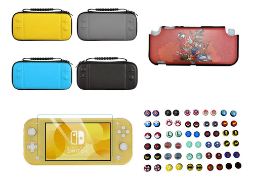 Protector Mario Odyssey+ Estuche+ Vidrio+2 Grips Switch Lite