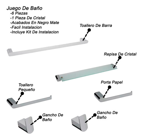 Juego De Baño Repisa De Vidrio Biselado Cromado Super Lujo