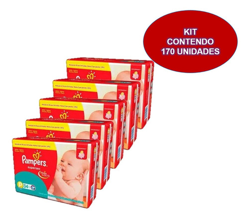 Kit 5 Pacotes Fraldas Pampers Descartável Infantil Atacado Tamanho Extra extra grande (XXG)