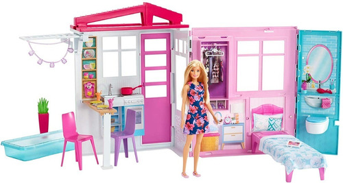 Barbie Casa Glam Casita De 60 Cm. Plegable Portatil + Muñeca