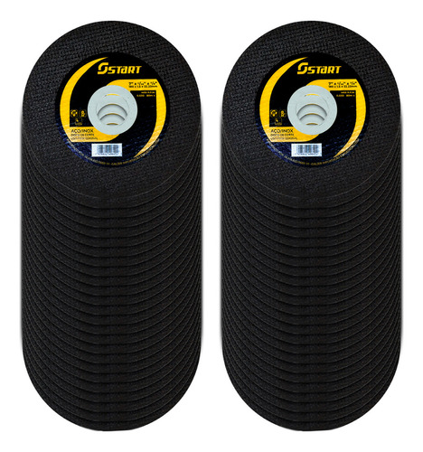 Kit Com 50 Discos De Corte Fino Inox 7 Pol X 1,6 Standard Start Para Esmerilhadeira Cor Preto