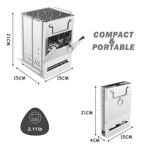 Mini Parrillero Estufa A Leña Camping Acero Inoxidable