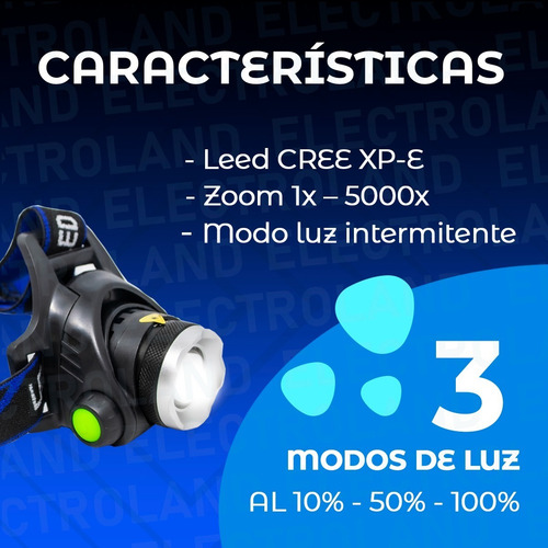 Imagen 5 de 10 de Linterna Minera Led Vincha 3 Modos De Luz Rotación 90°