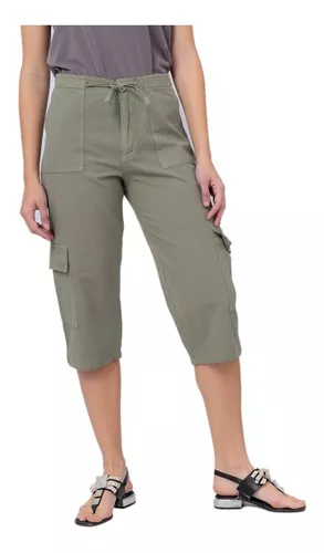 Pantalon Capri Mujer Lienzo Talles Grandes Bolsillos Cargo