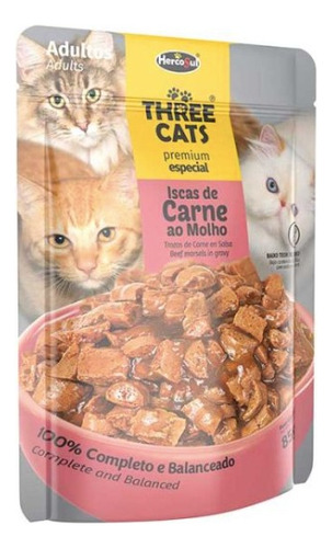 Three Cats Sachet Para Gato Adulto Carne 85g